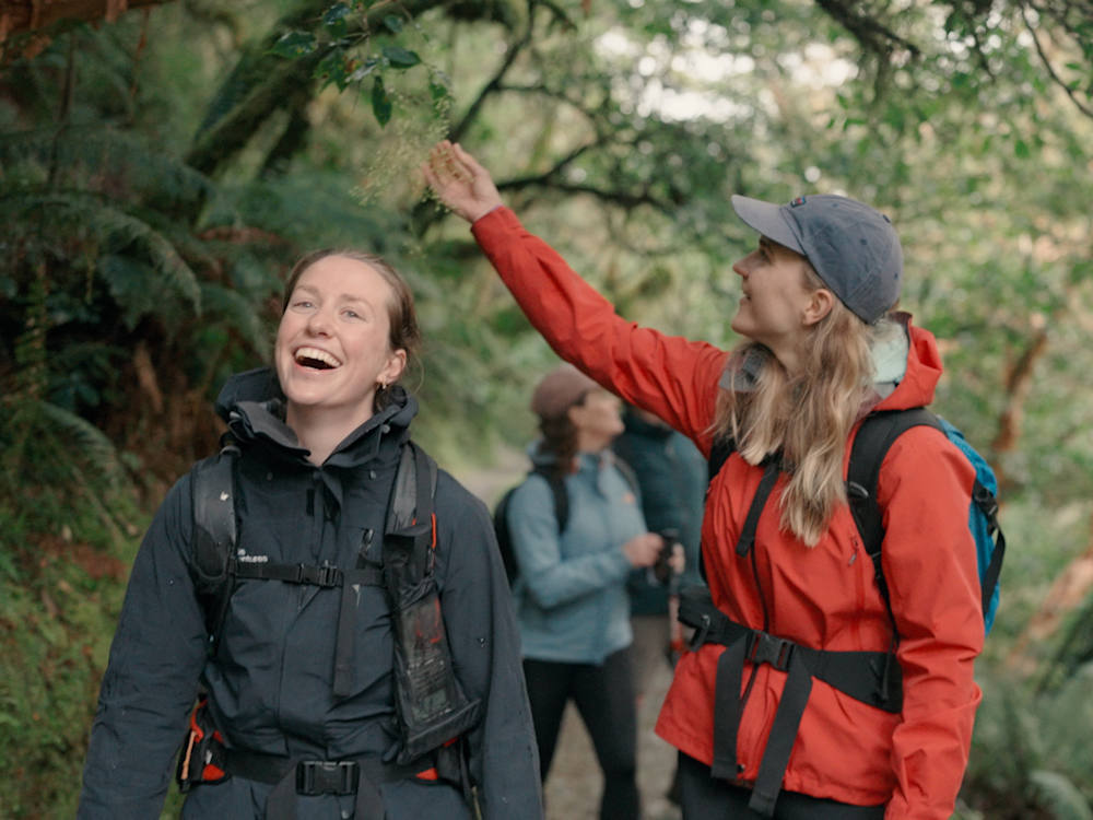 Kelly, Active Adventures guide hiking with guests on the Routeburn Track